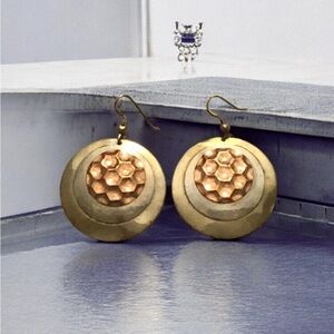 Gold and Orange Layered Drop Earrings